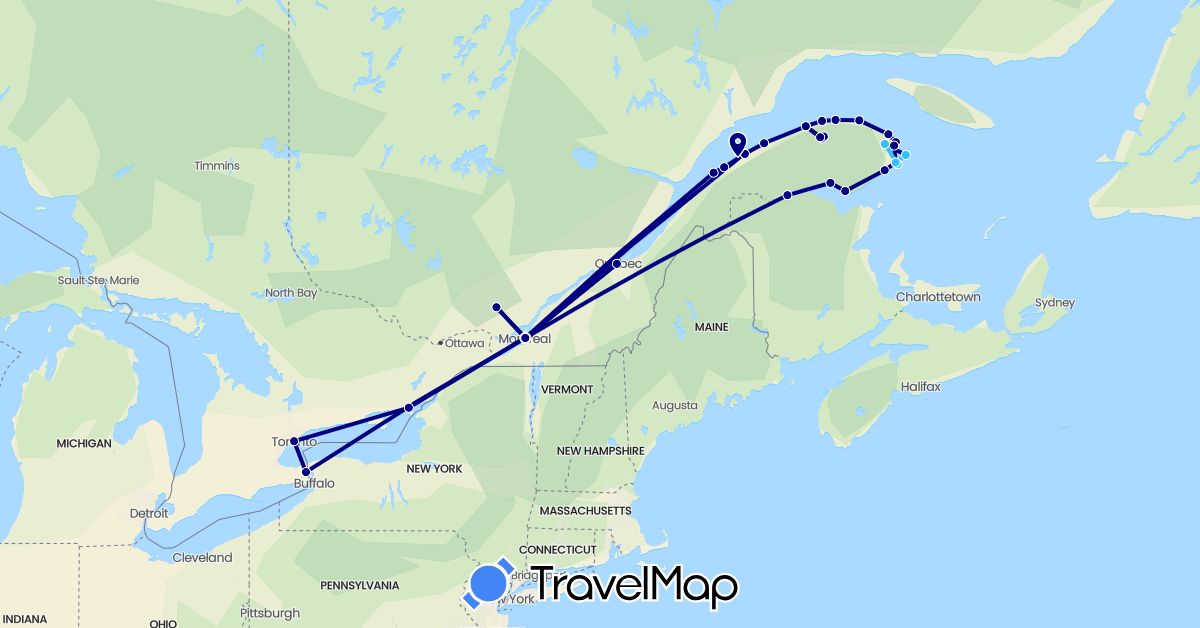 TravelMap itinerary: driving, boat in Canada (North America)
